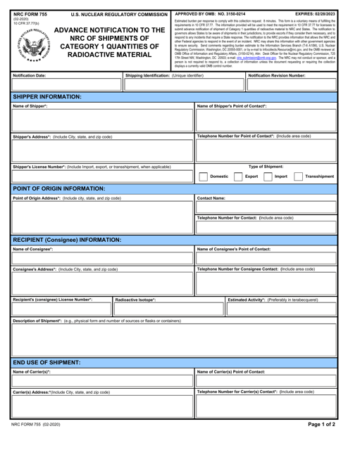 NRC Form 755  Printable Pdf