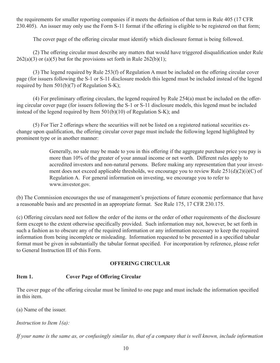 Form 1-A (SEC Form 0486) Regulation a Offering Statement Under the Securities Act of 1933, Page 10