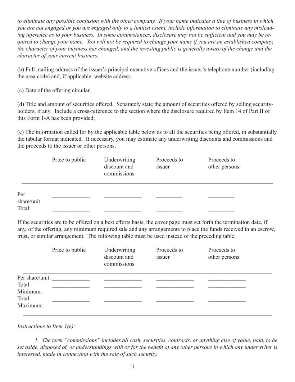 Form 1-A (SEC Form 0486) Regulation a Offering Statement Under the Securities Act of 1933, Page 11