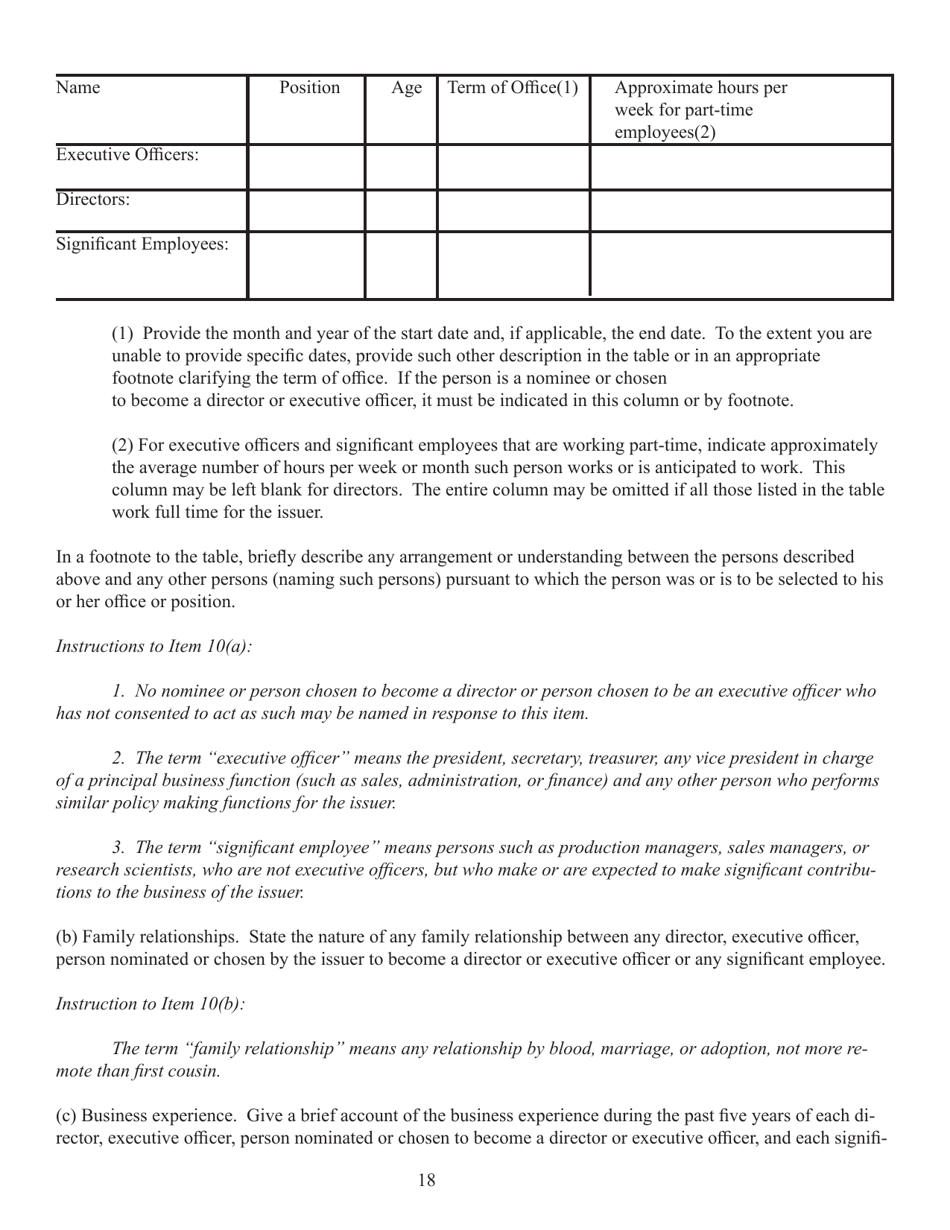 Form 1-A (SEC Form 0486) Regulation a Offering Statement Under the Securities Act of 1933, Page 18