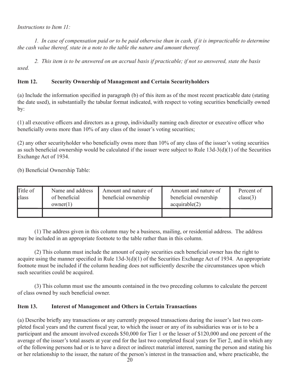 Form 1-A (SEC Form 0486) Regulation a Offering Statement Under the Securities Act of 1933, Page 20