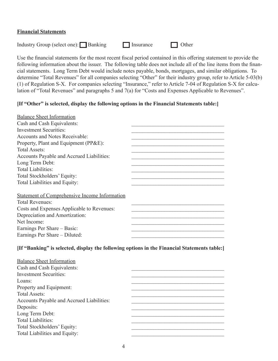 Form 1-A (SEC Form 0486) Regulation a Offering Statement Under the Securities Act of 1933, Page 4