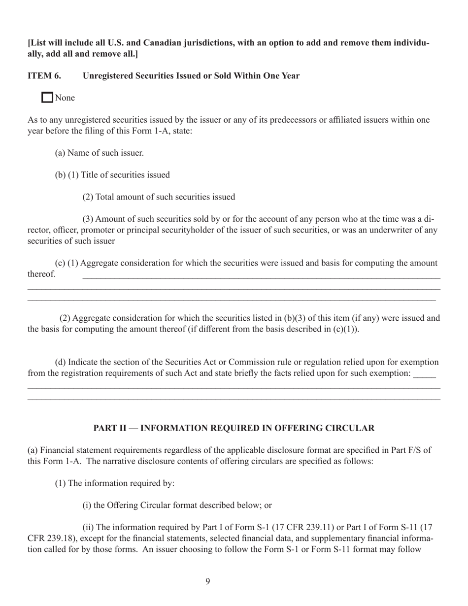 Form 1-A (SEC Form 0486) Regulation a Offering Statement Under the Securities Act of 1933, Page 9