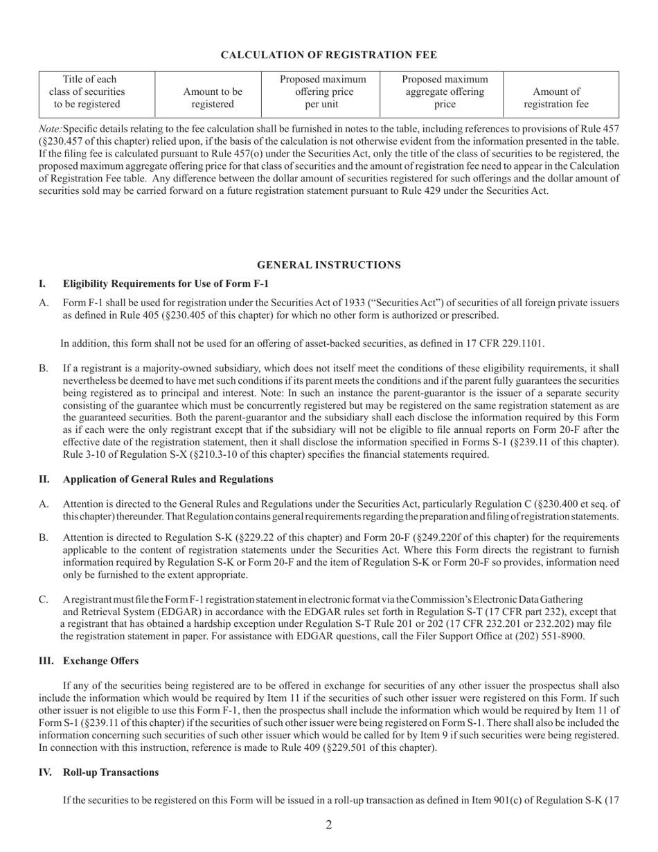Form F-1 (SEC Form 1981) Registration Statement Under the Securities Act of 1933, Page 2