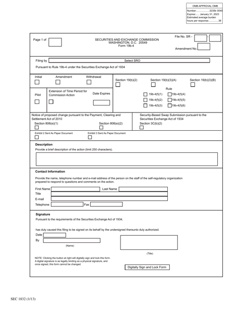Form 19B-4 (SEC Form 1832)  Printable Pdf