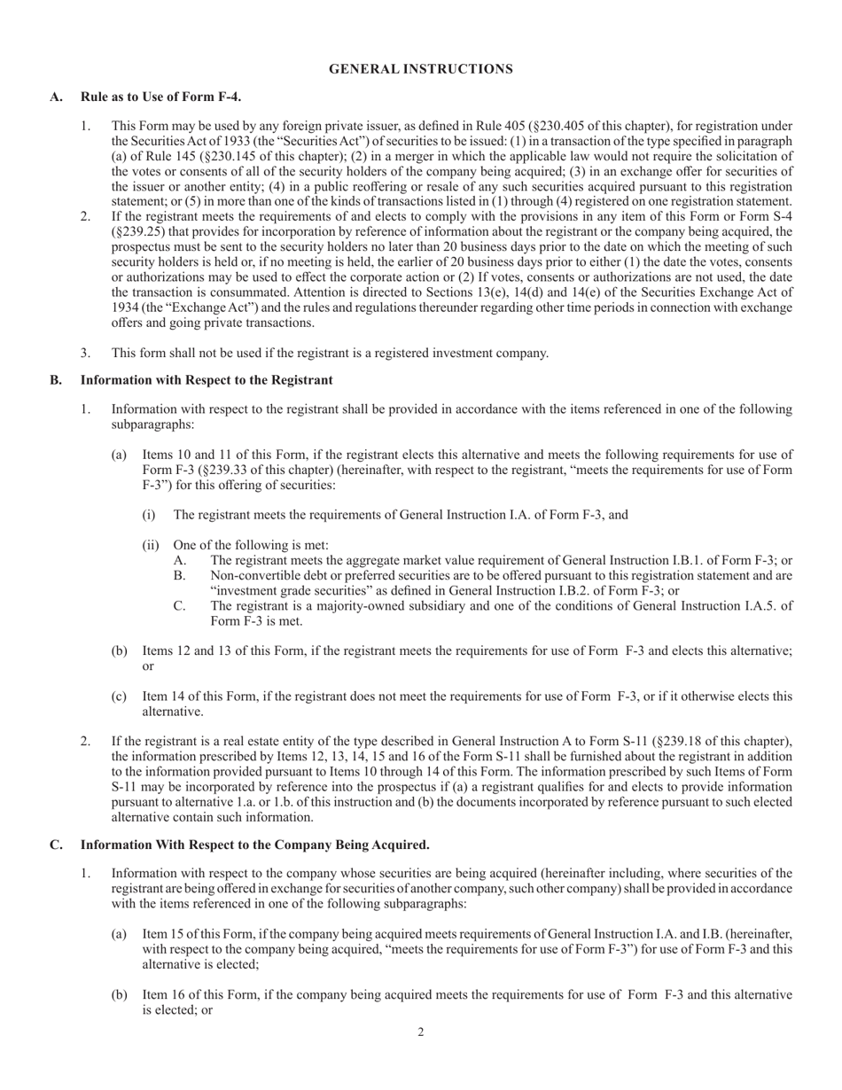 Form F-4 (SEC Form 2078) Registration Statement Under the Securities Act of 1933, Page 2