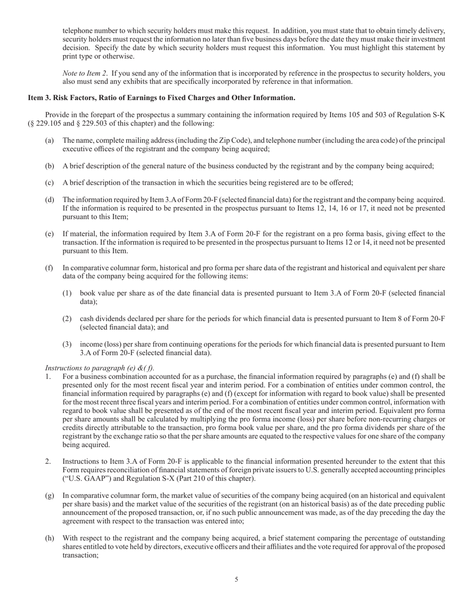 Form F-4 (SEC Form 2078) Registration Statement Under the Securities Act of 1933, Page 5