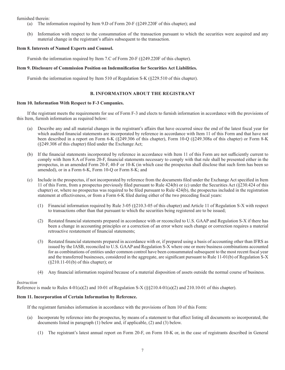 Form F-4 (SEC Form 2078) Registration Statement Under the Securities Act of 1933, Page 7