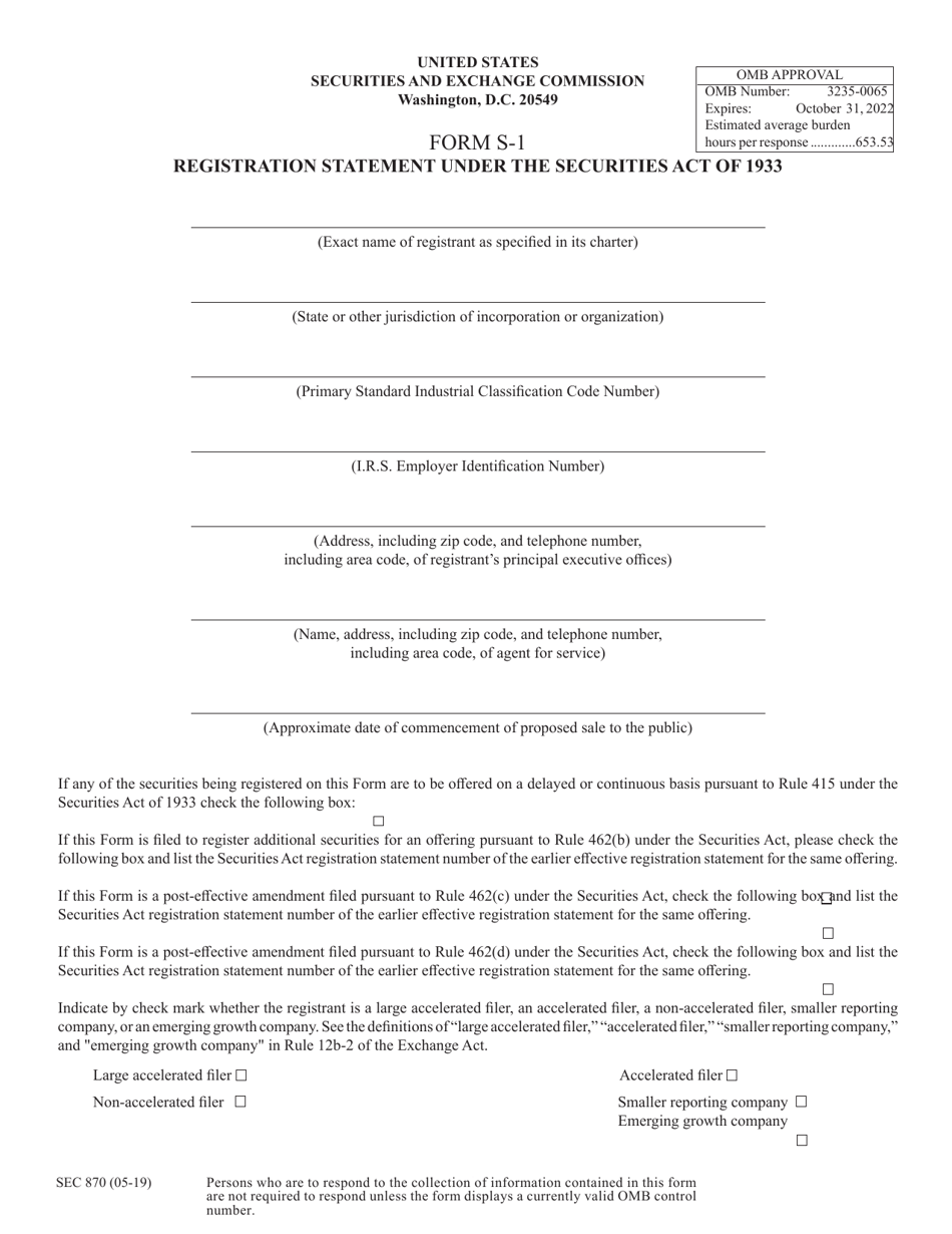 Form S-1 (SEC Form 870) Registration Statement Under the Securities Act of 1933, Page 1