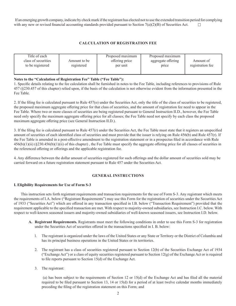 Form S-3 (SEC Form 1379) Registration Statement Under the Securities Act of 1933, Page 2