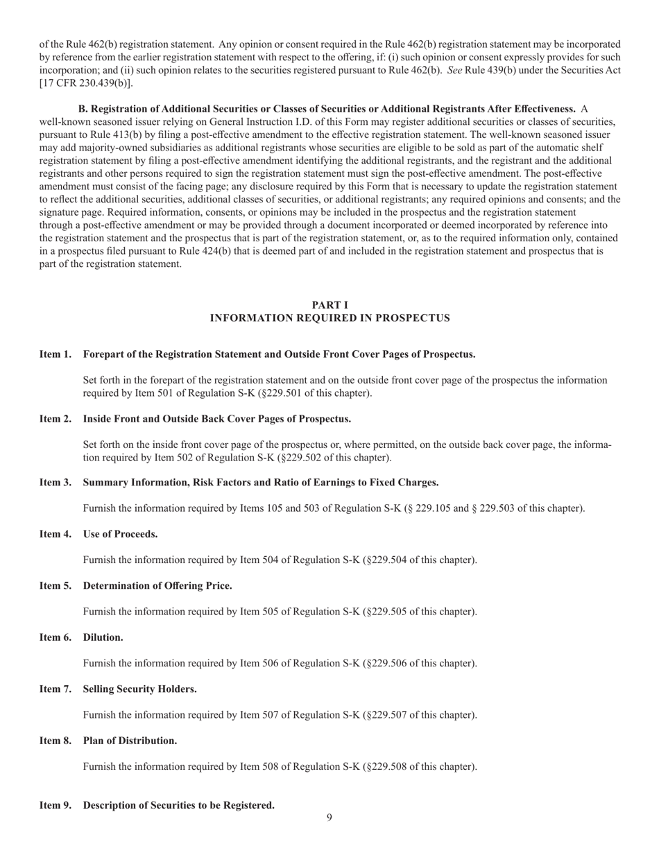 Form S-3 (SEC Form 1379) Registration Statement Under the Securities Act of 1933, Page 9