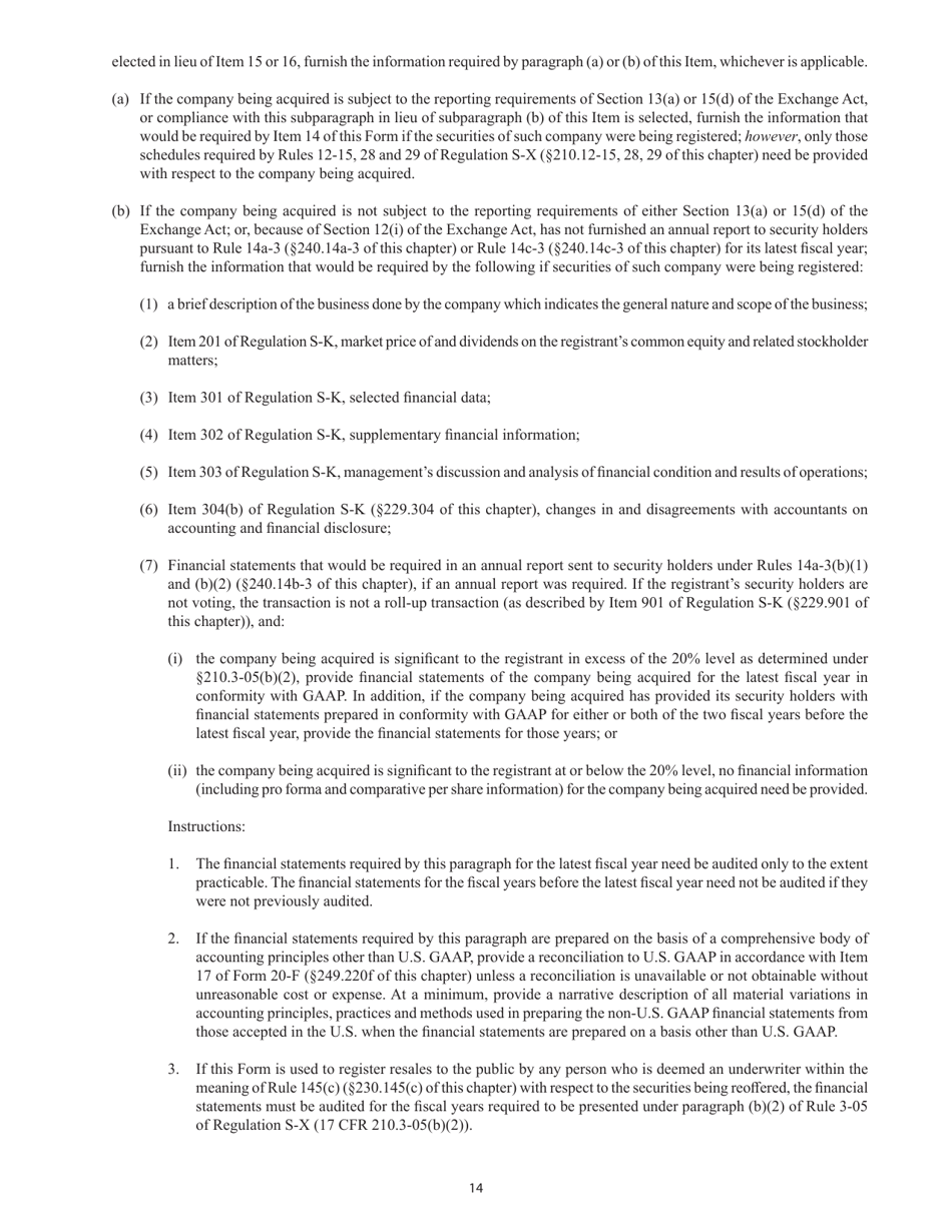 Form S-4 (SEC Form 2077) Registration Statement Under the Securities Act of 1933, Page 14