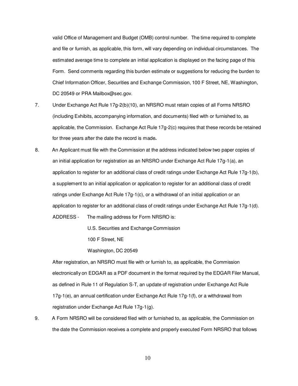 Form NRSRO (SEC Form 1541) Application for Registration as a Nationally Recognized Statistical Rating Organization (Nrsro), Page 10
