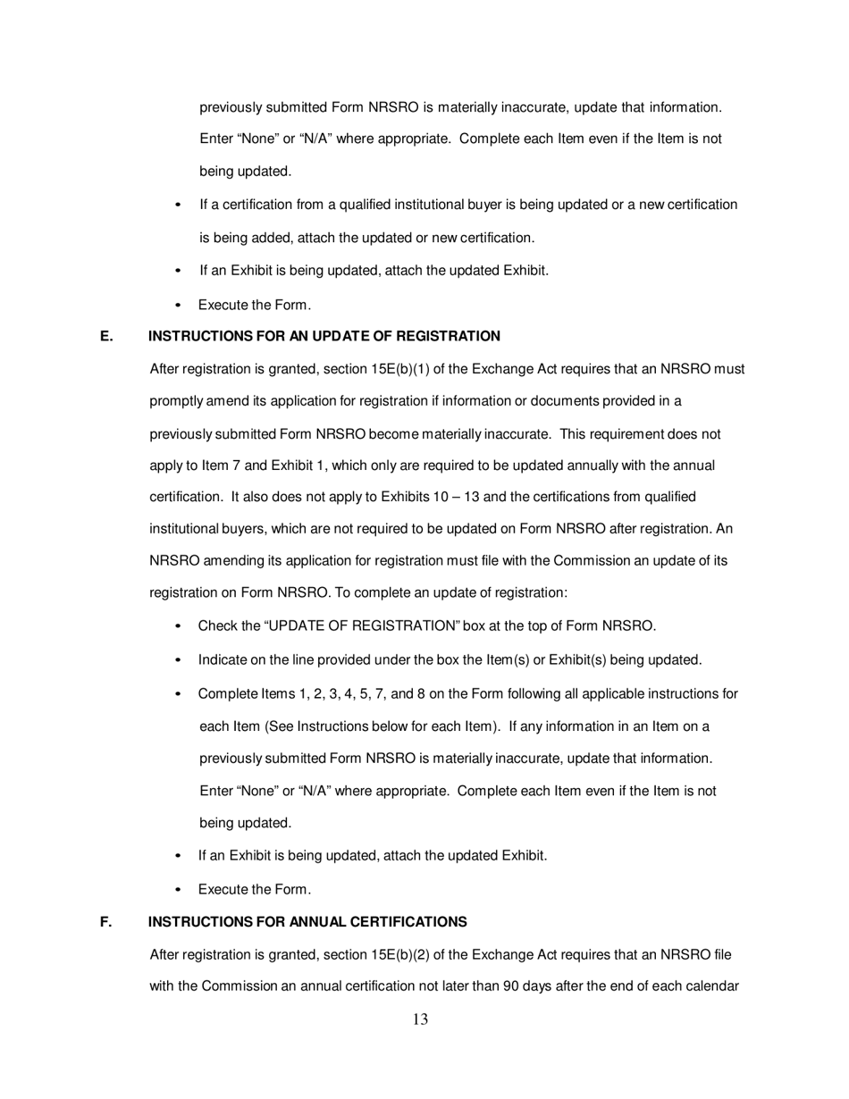 Form NRSRO (SEC Form 1541) Application for Registration as a Nationally Recognized Statistical Rating Organization (Nrsro), Page 13