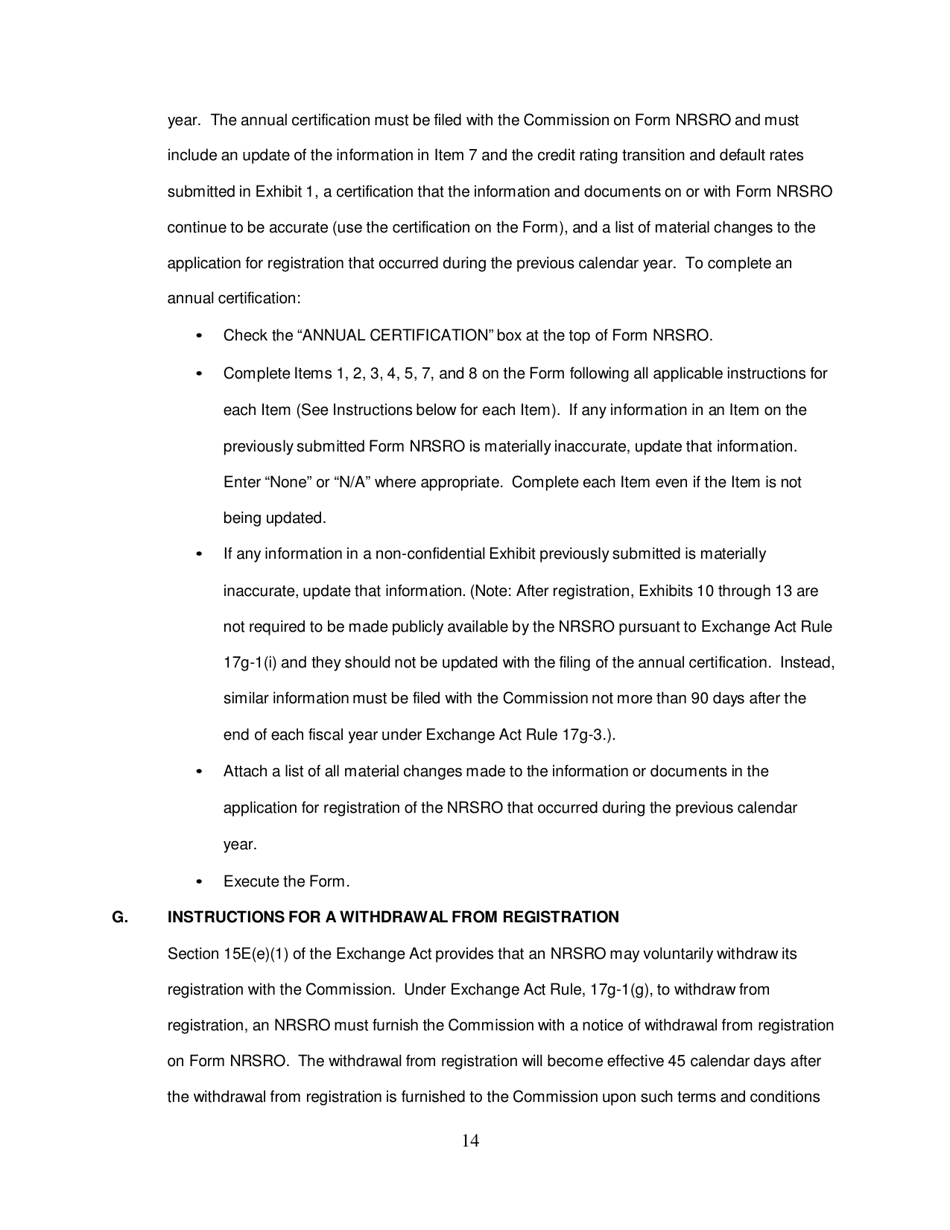 Form NRSRO (SEC Form 1541) Application for Registration as a Nationally Recognized Statistical Rating Organization (Nrsro), Page 14