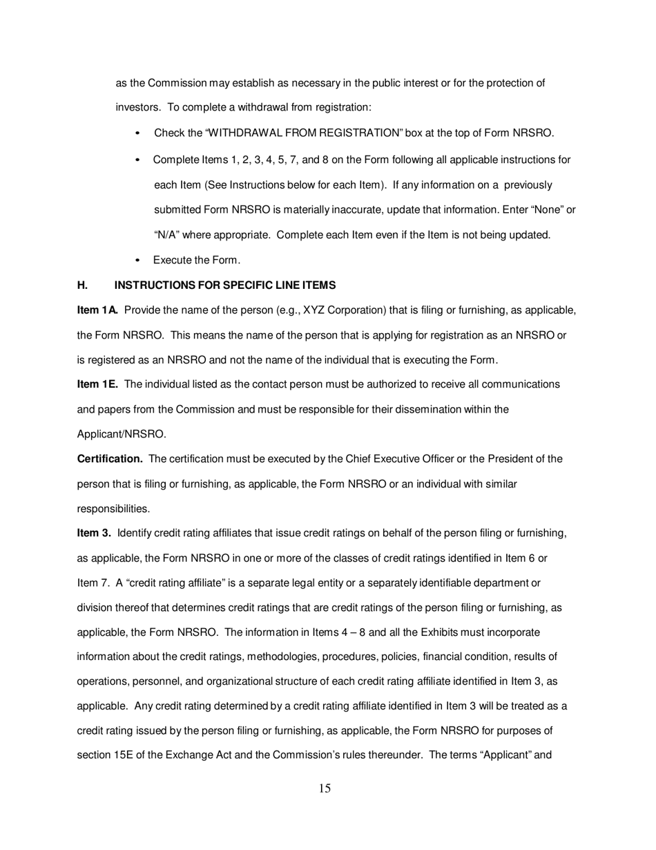 Form NRSRO (SEC Form 1541) Application for Registration as a Nationally Recognized Statistical Rating Organization (Nrsro), Page 15