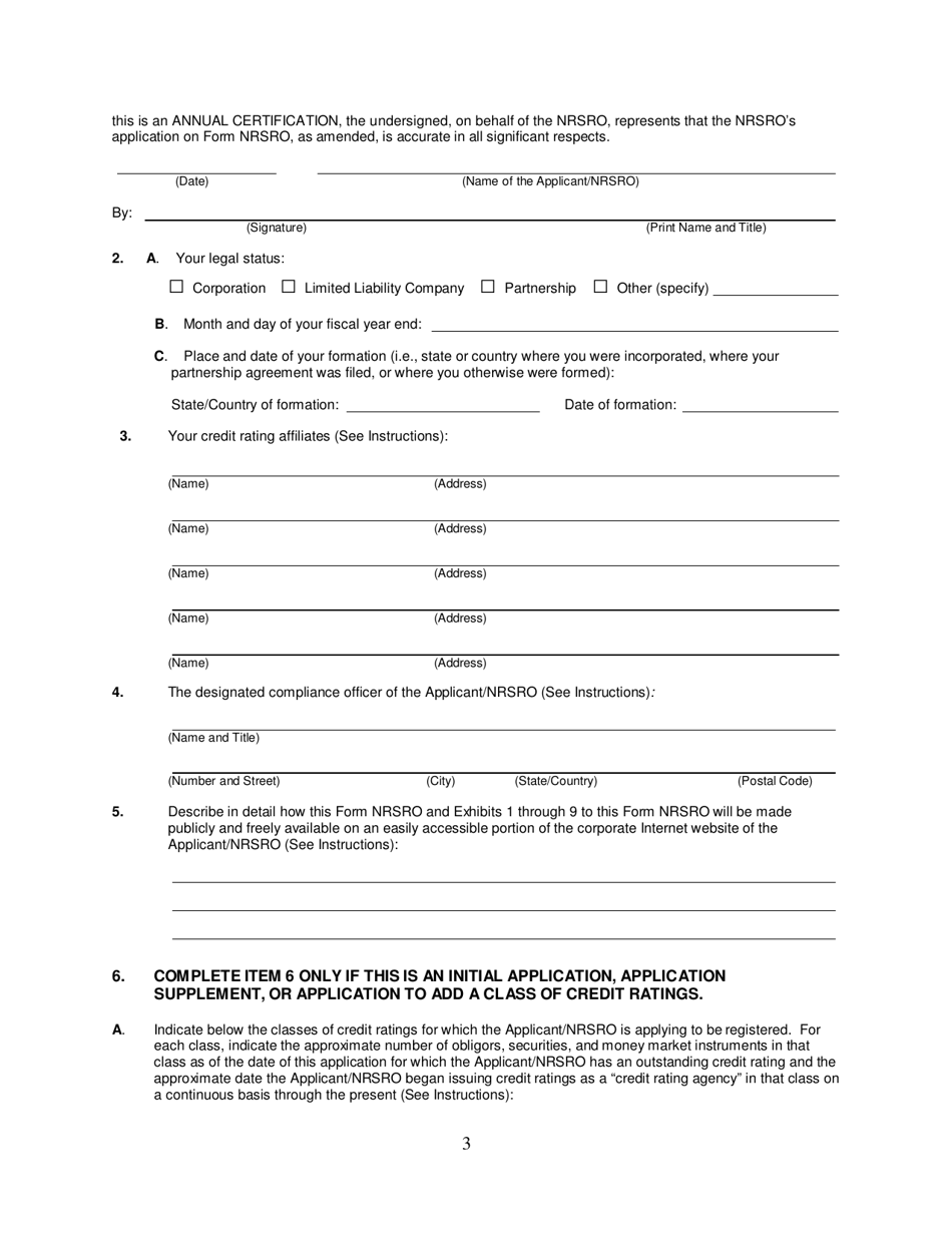 Form NRSRO (SEC Form 1541) Application for Registration as a Nationally Recognized Statistical Rating Organization (Nrsro), Page 3