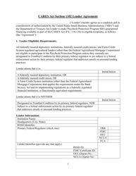 Document preview: CARES Act Section 1102 Lender Agreement