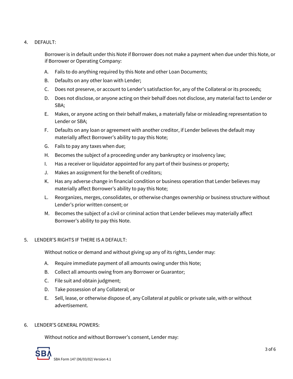 SBA Form 147 SBA Standard Loan Note, Page 3