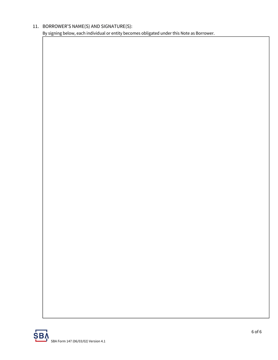 SBA Form 147 SBA Standard Loan Note, Page 6