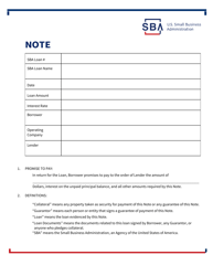Document preview: SBA Form 147 SBA Standard Loan Note