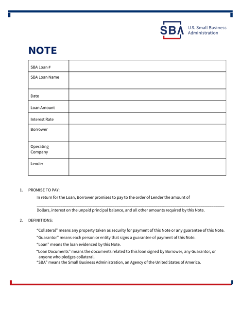 SBA Form 147 SBA Standard Loan Note
