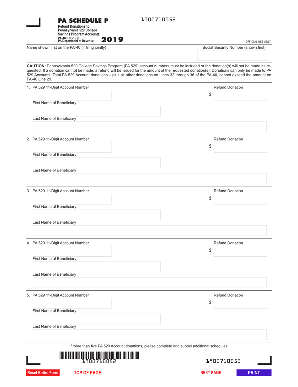 Form PA40 Schedule P Download Fillable PDF or Fill Online Refund