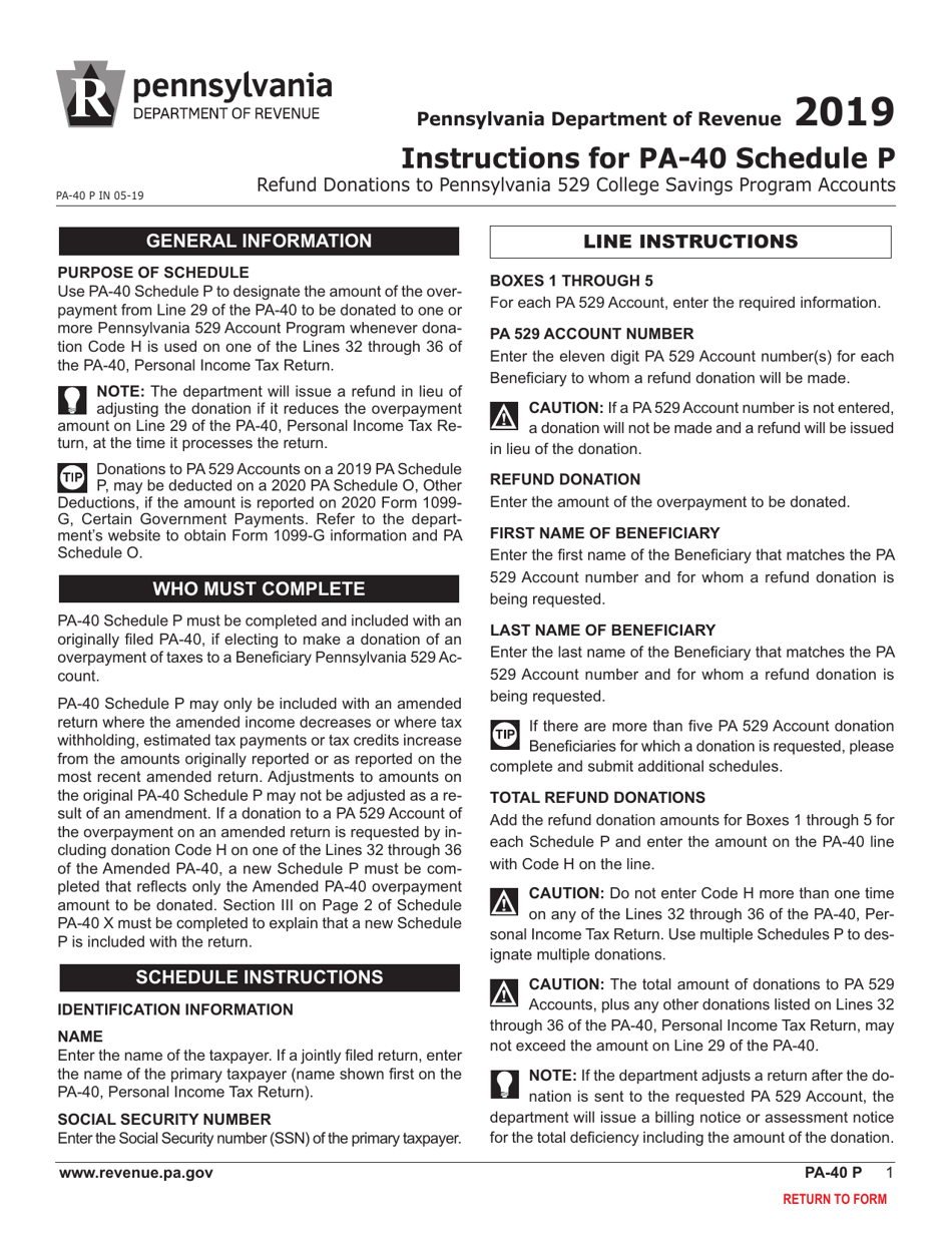 Form PA-40 Schedule P Refund Donations to Pennsylvania 529 College Savings Program Accounts - Pennsylvania, Page 3