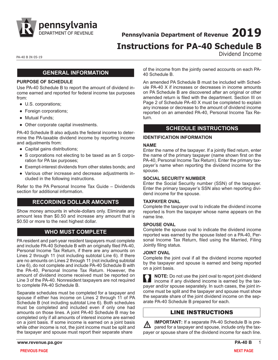 Form PA-40 Schedule B Dividend Income - Pennsylvania, Page 3