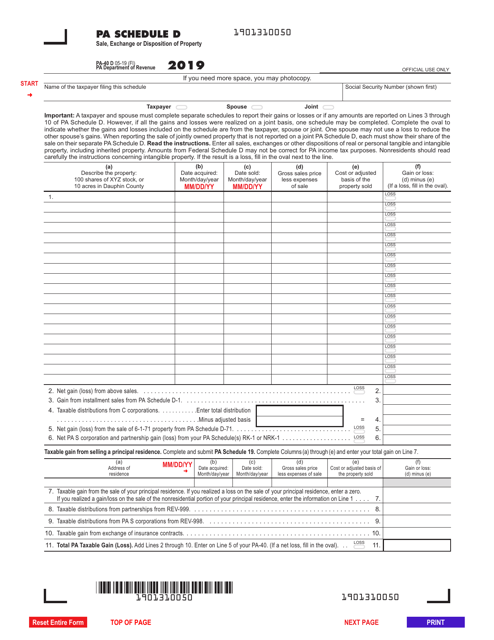 Form PA-40 Schedule D Download Fillable PDF or Fill Online Sale