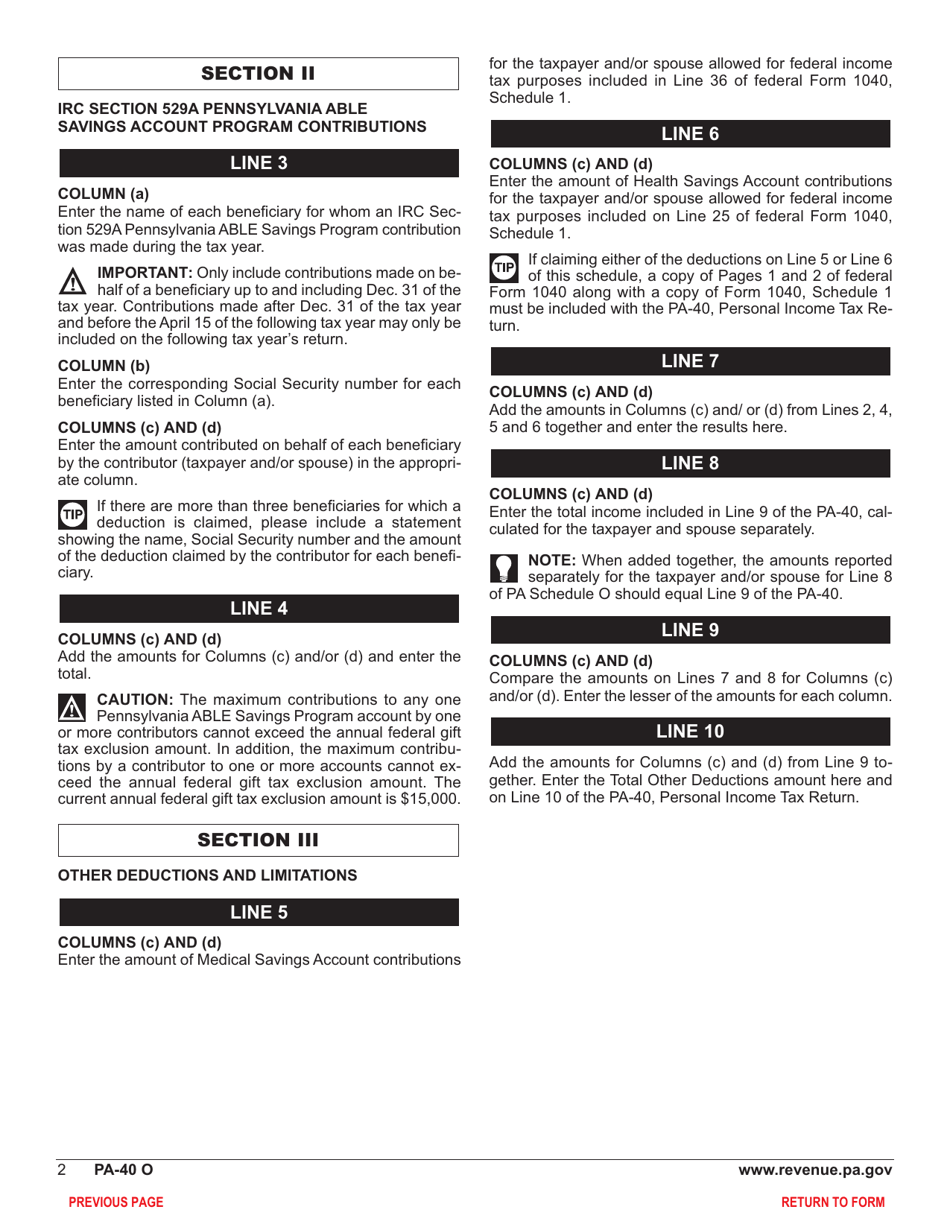 Form PA-40 Schedule O Other Deductions - Pennsylvania, Page 4
