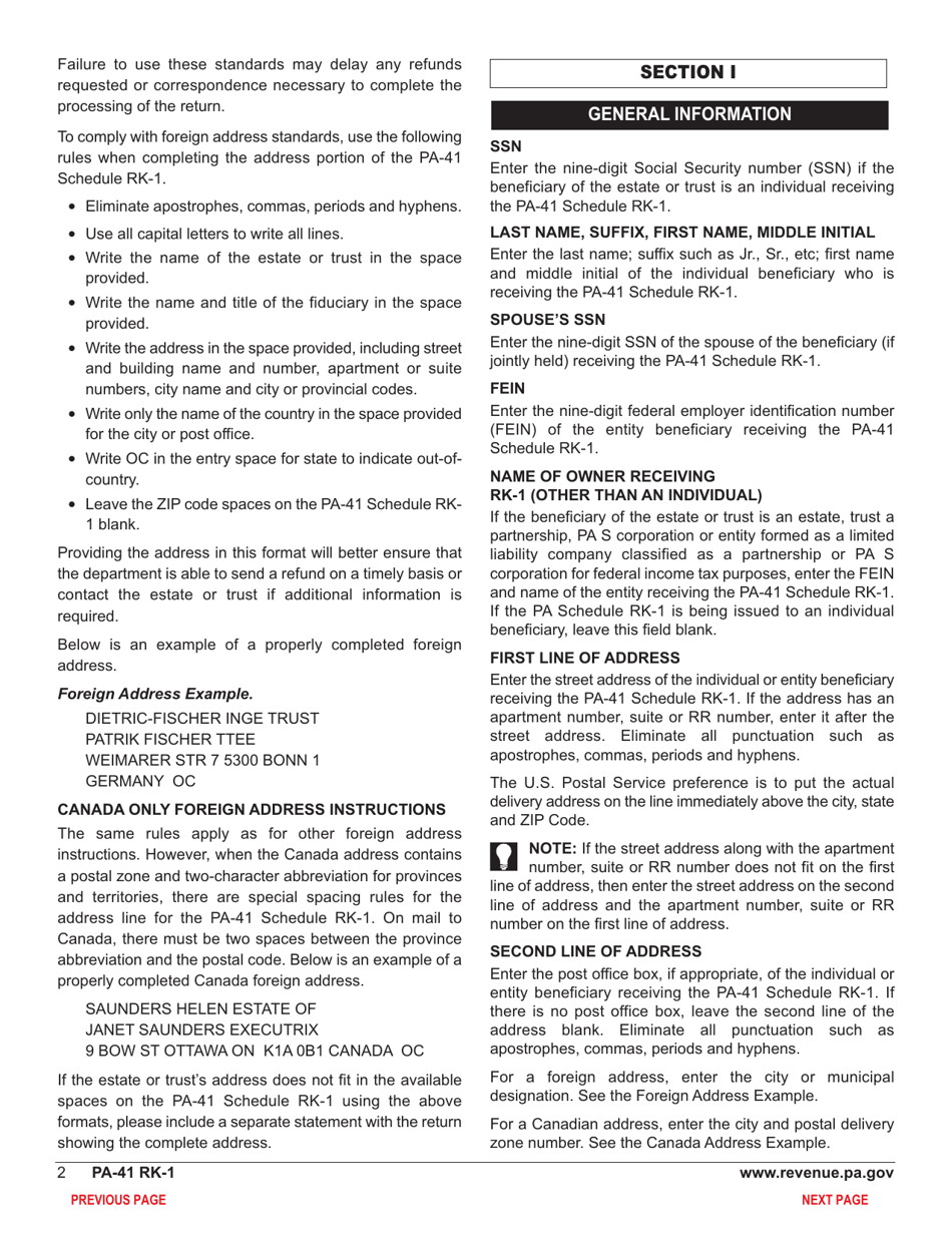 Form PA-41 Schedule RK-1 Resident Schedule of Shareholder / Partner / Beneficiary Pass Through Income, Loss and Credits - Pennsylvania, Page 4