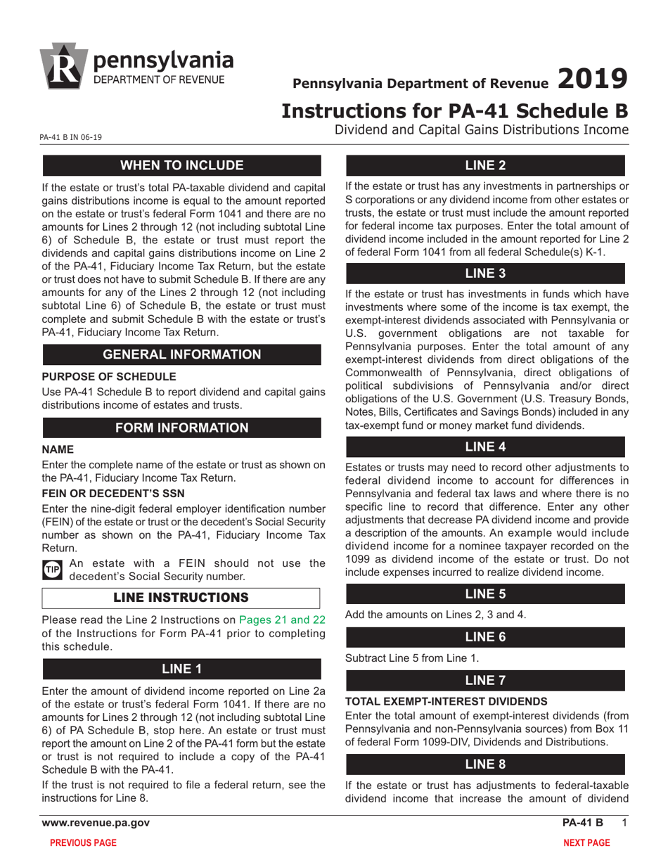 Form PA-41 Schedule B Dividend and Capital Gains Distributions Income - Pennsylvania, Page 3