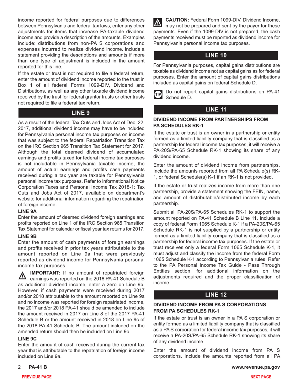 Form PA-41 Schedule B Dividend and Capital Gains Distributions Income - Pennsylvania, Page 4