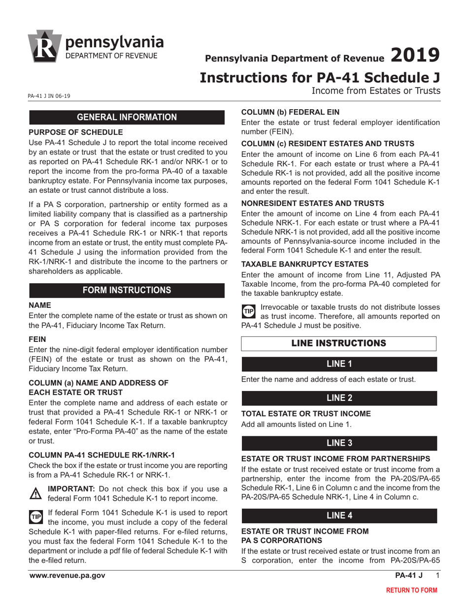 Form PA-41 Addendum J Income From Estates or Trusts - Pennsylvania, Page 3