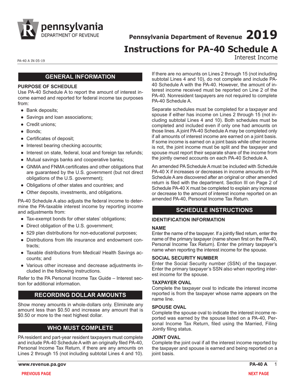 Form PA-40 Schedule A Interest Income - Pennsylvania, Page 3