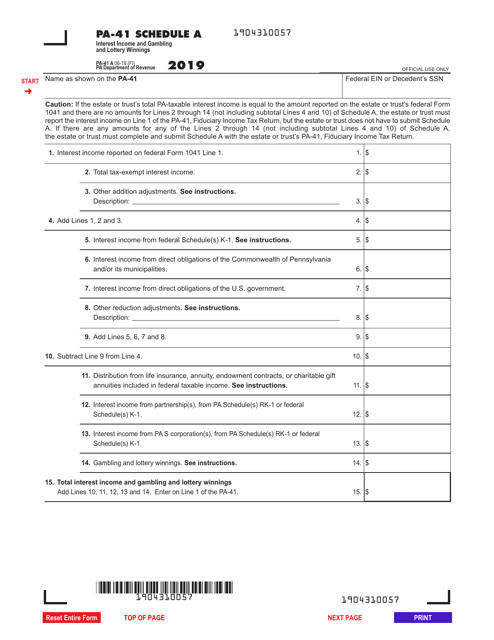 Form PA-41 Schedule A 2019 Printable Pdf