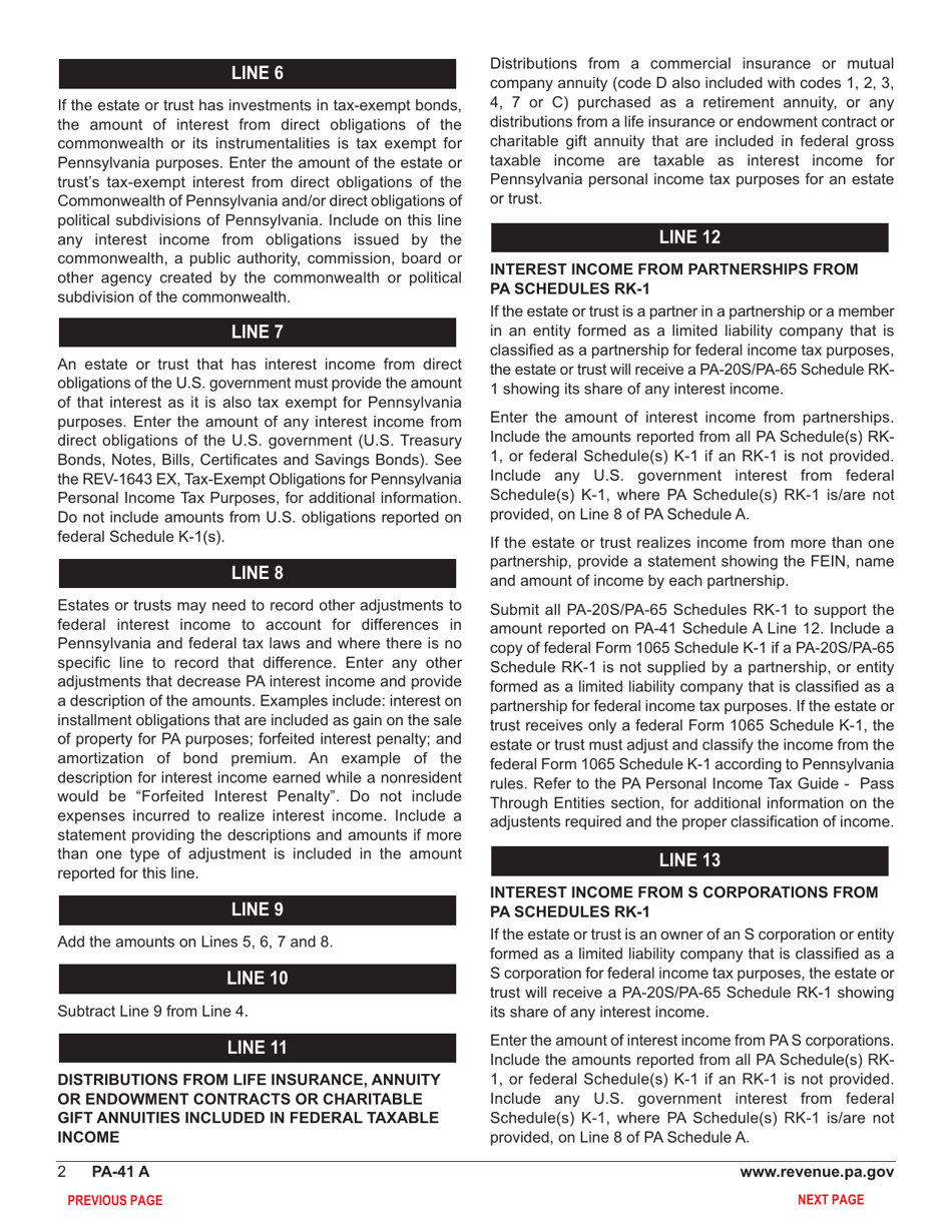 Form PA-41 Schedule A Interest Income and Gambling and Lottery Winnings - Pennsylvania, Page 4