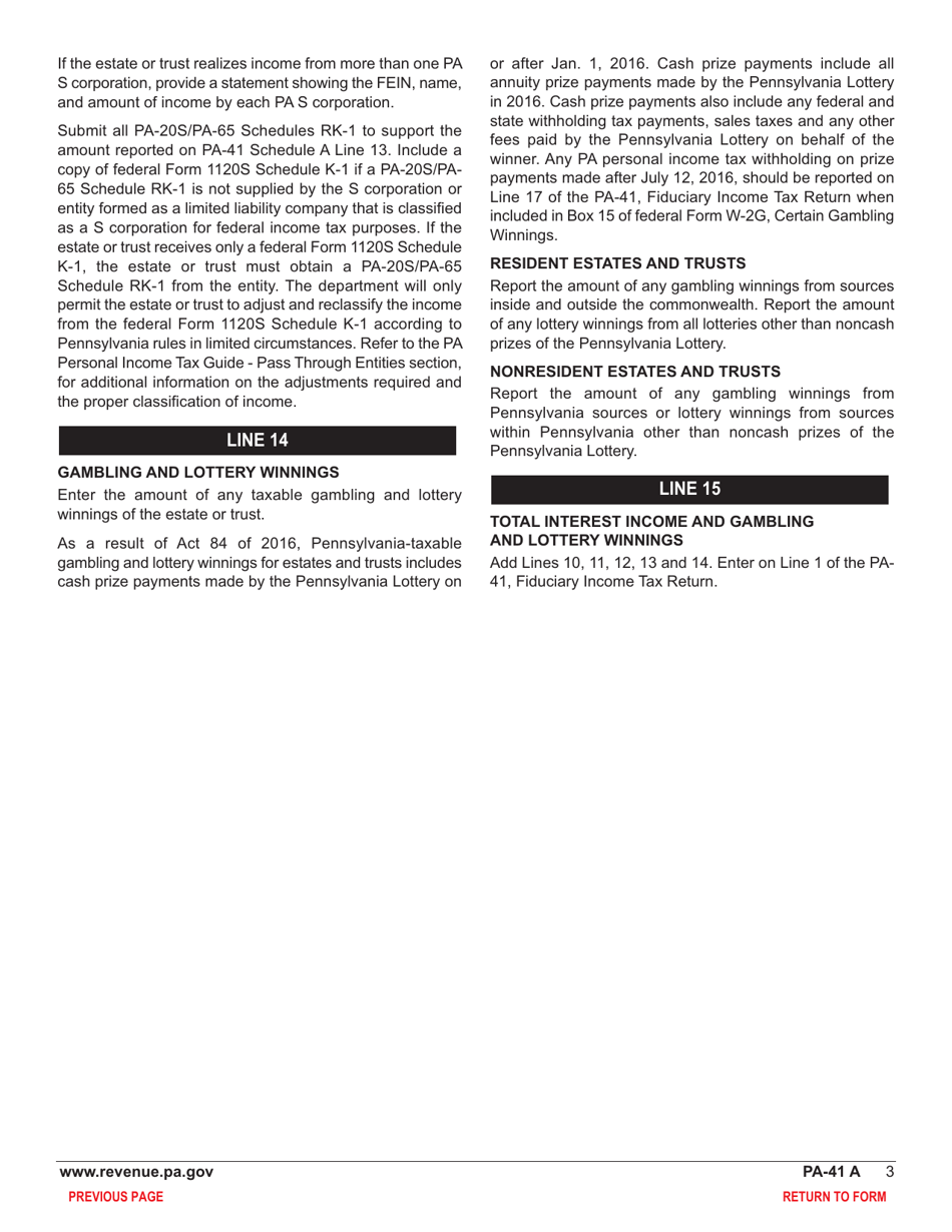 Form PA-41 Schedule A Interest Income and Gambling and Lottery Winnings - Pennsylvania, Page 5