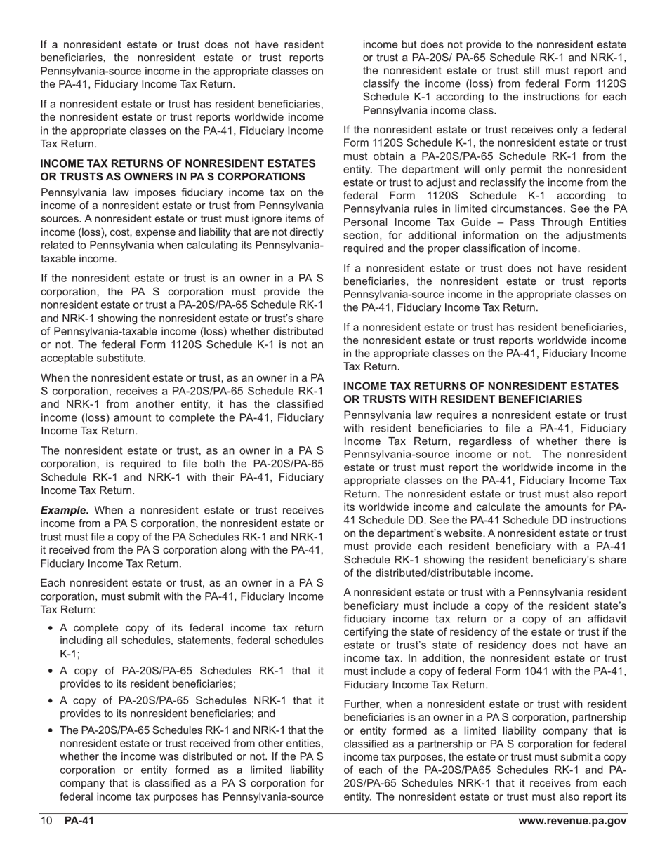 Form PA-41 Pa Fiduciary Income Tax Return - Pennsylvania, Page 12