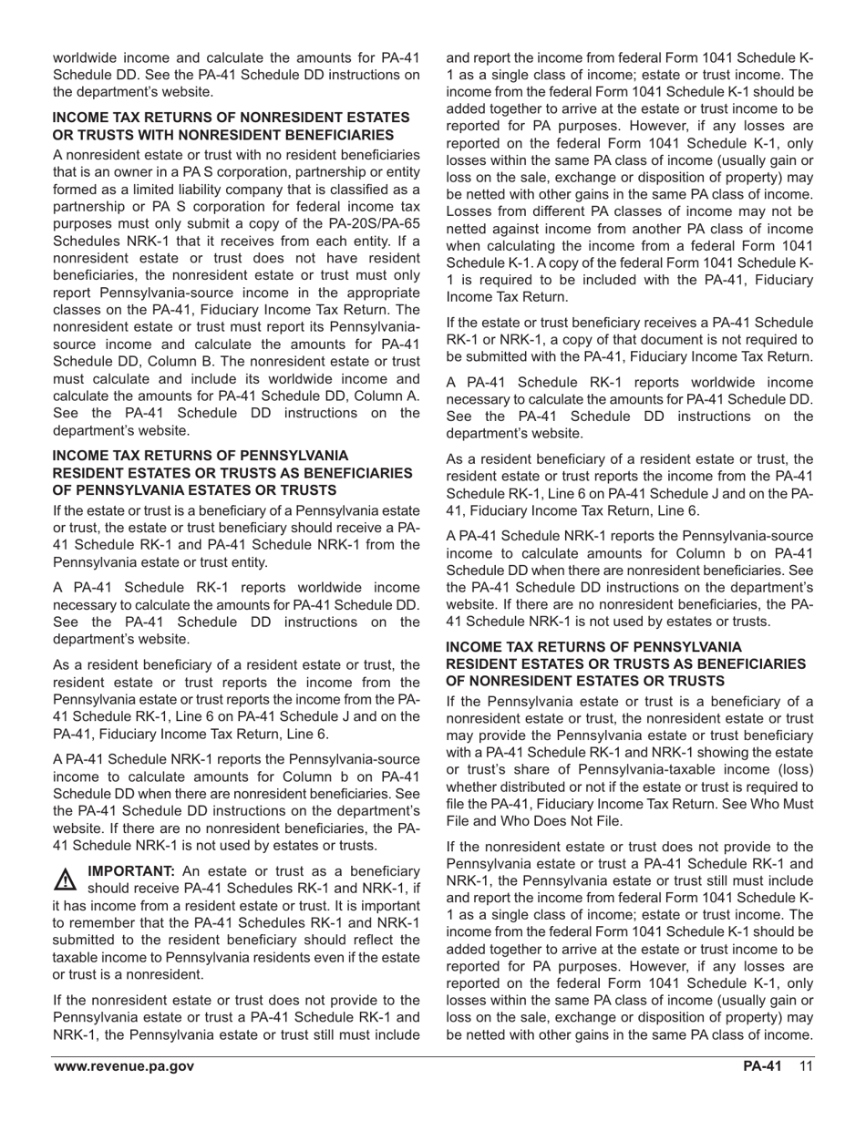 Form PA-41 Pa Fiduciary Income Tax Return - Pennsylvania, Page 13