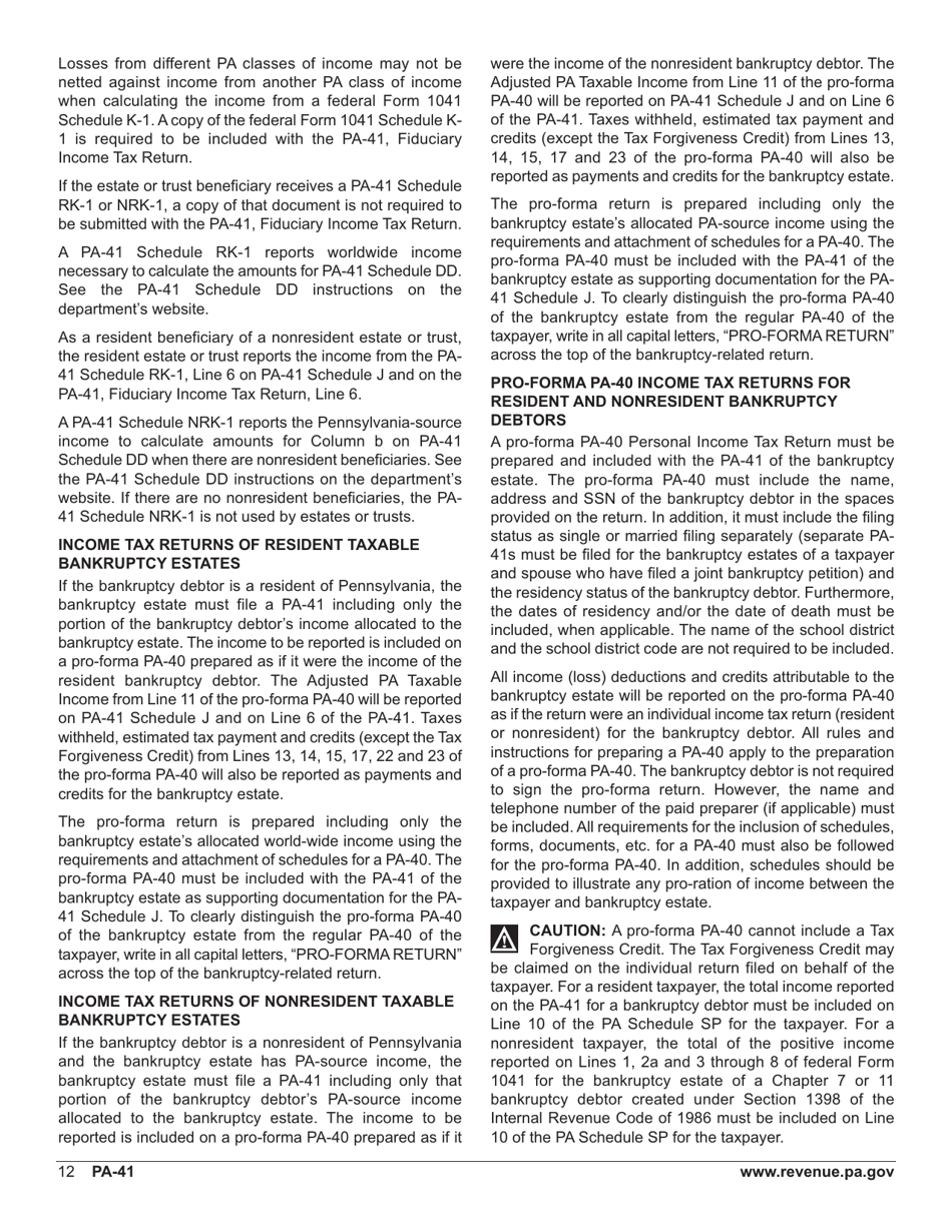 Form PA-41 Pa Fiduciary Income Tax Return - Pennsylvania, Page 14