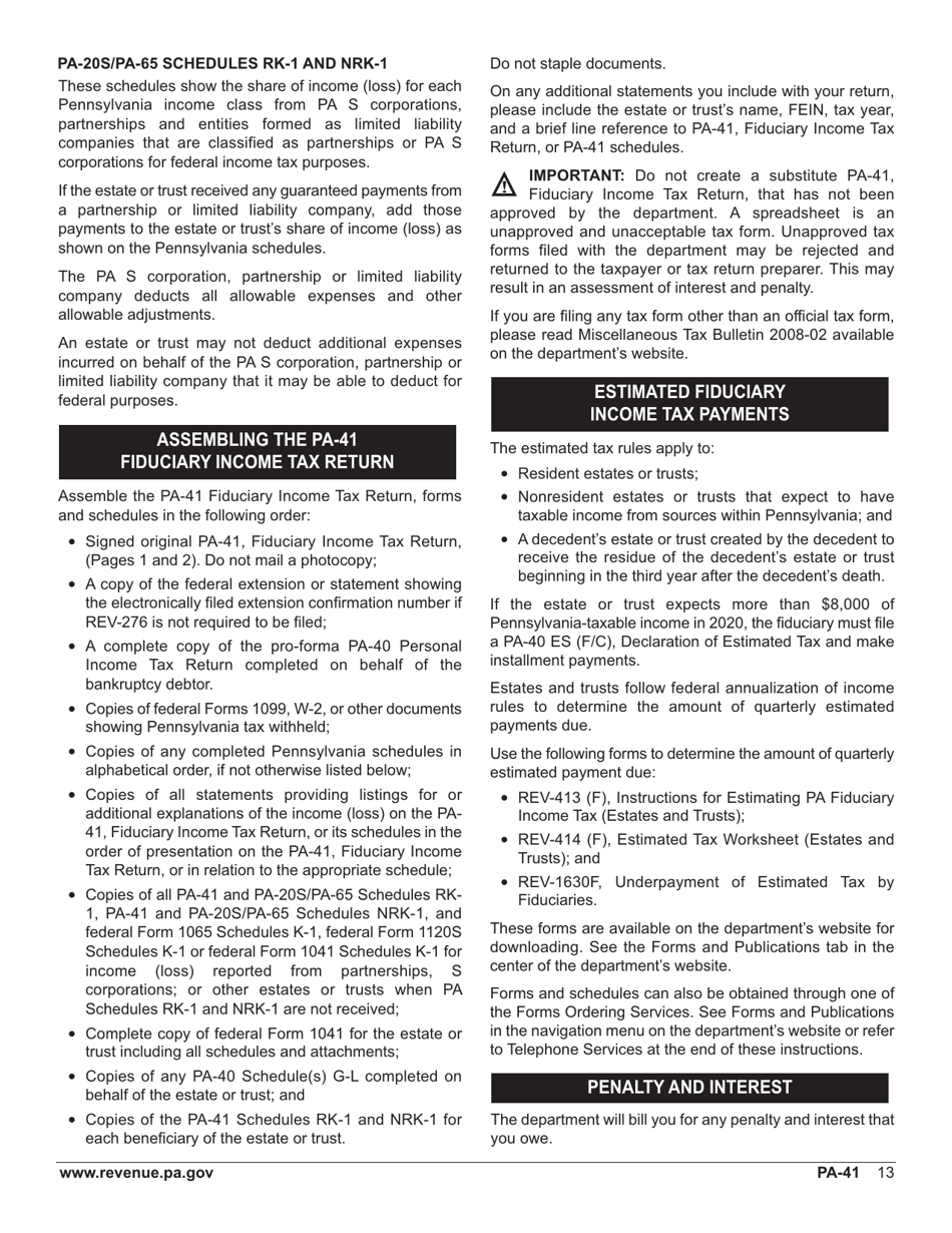 Form PA-41 Pa Fiduciary Income Tax Return - Pennsylvania, Page 15