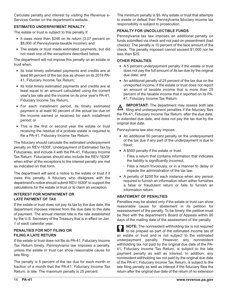 Form PA-41 Pa Fiduciary Income Tax Return - Pennsylvania, Page 16