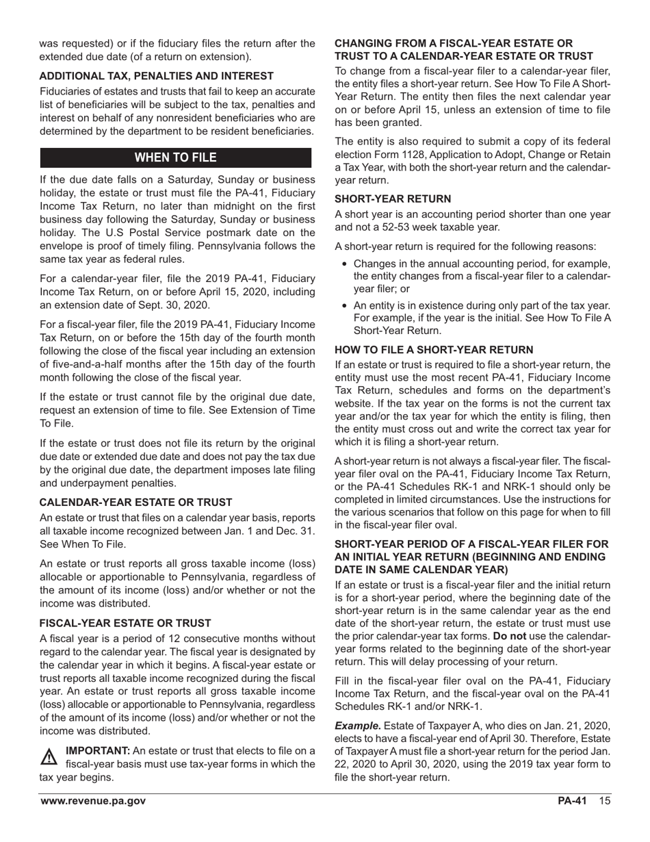 Form PA-41 Pa Fiduciary Income Tax Return - Pennsylvania, Page 17
