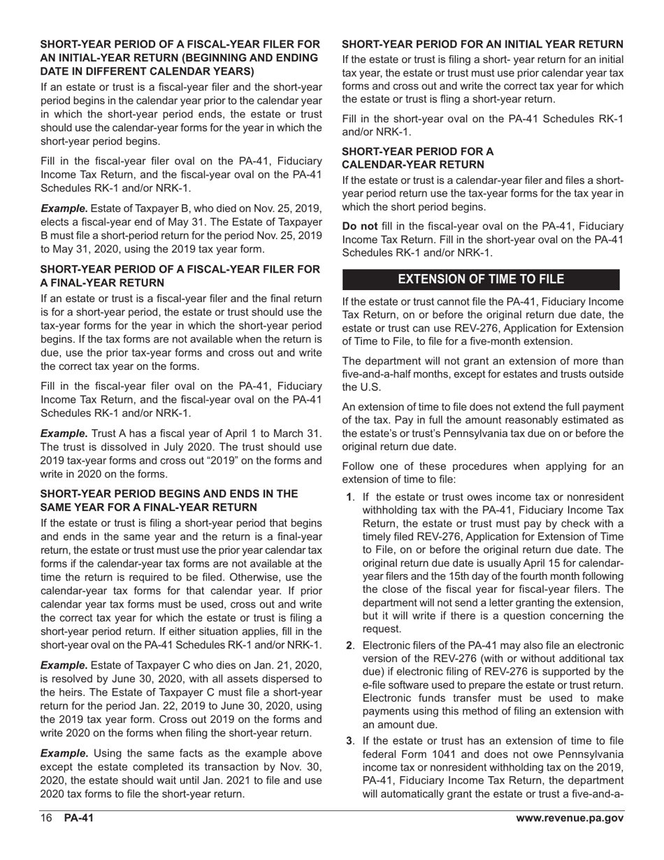 Form PA-41 Pa Fiduciary Income Tax Return - Pennsylvania, Page 18