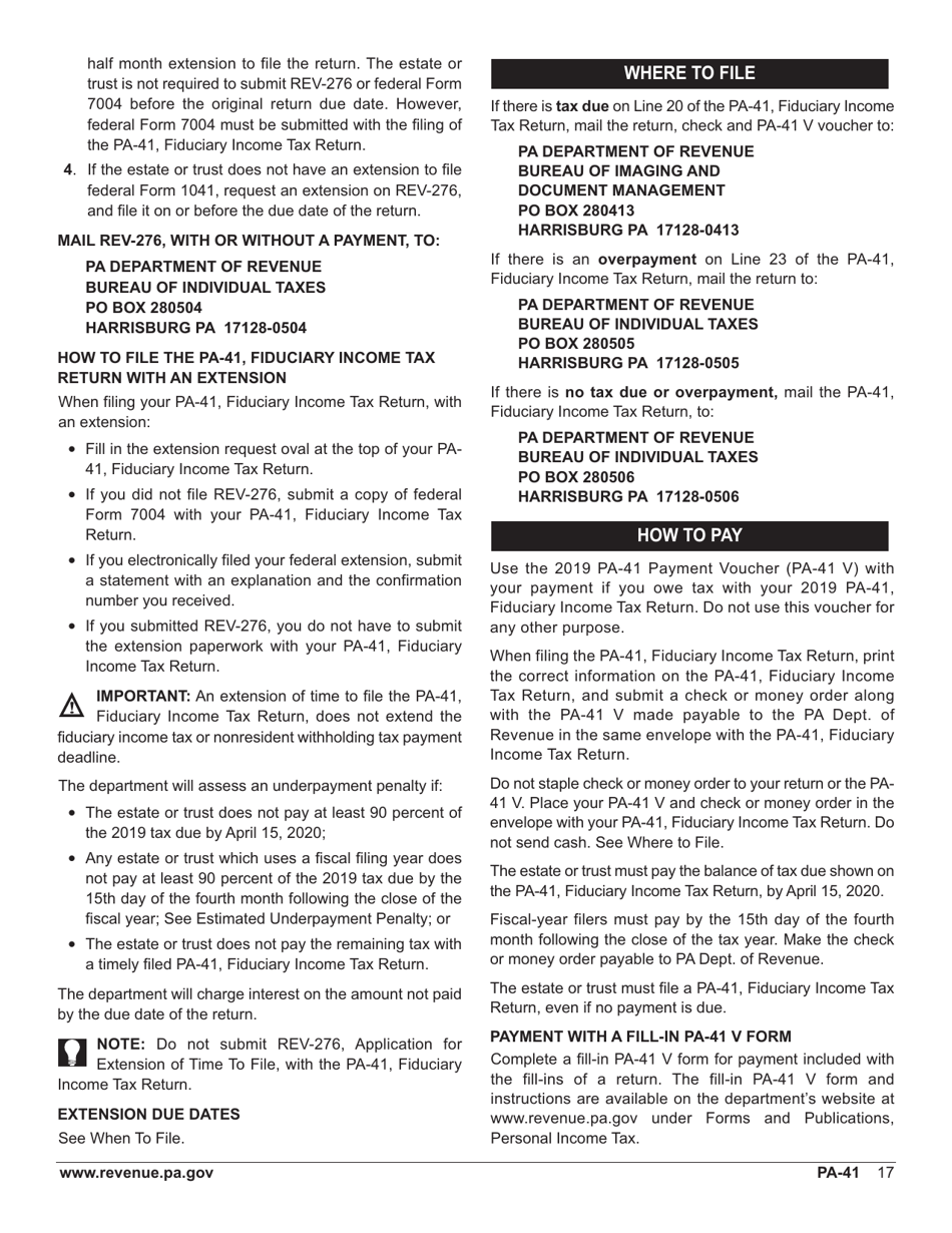 Form PA-41 Pa Fiduciary Income Tax Return - Pennsylvania, Page 19