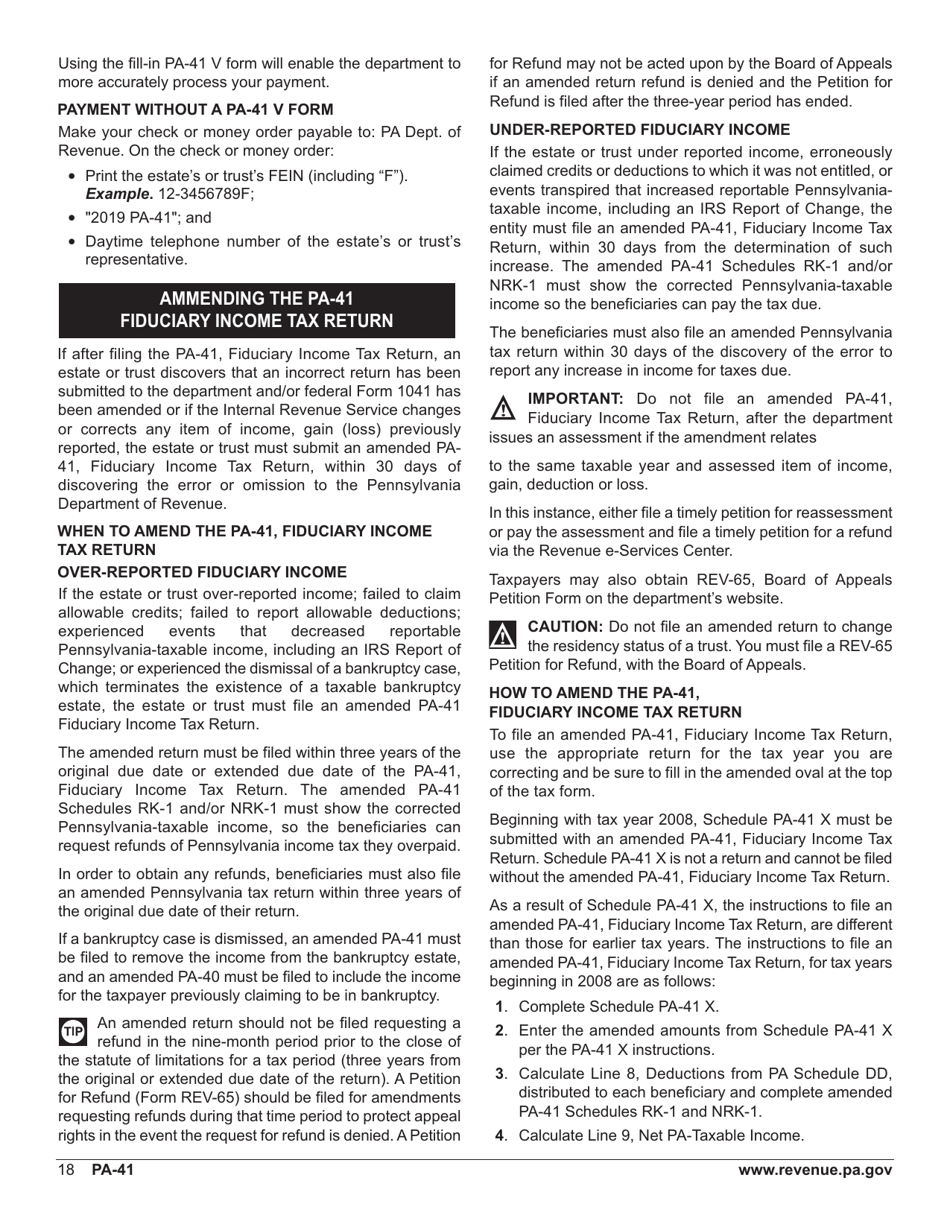Form PA-41 Pa Fiduciary Income Tax Return - Pennsylvania, Page 20