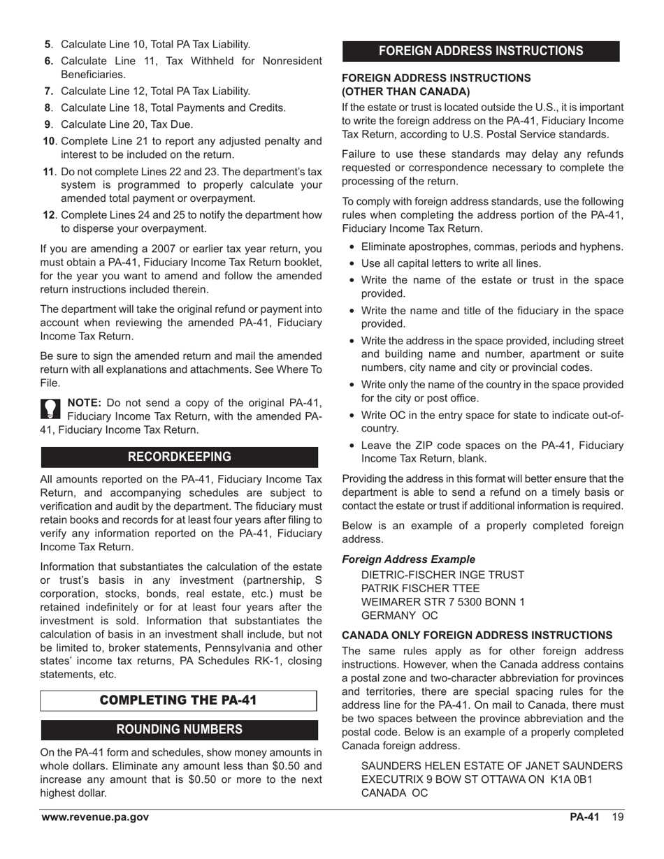 Form PA-41 Pa Fiduciary Income Tax Return - Pennsylvania, Page 21