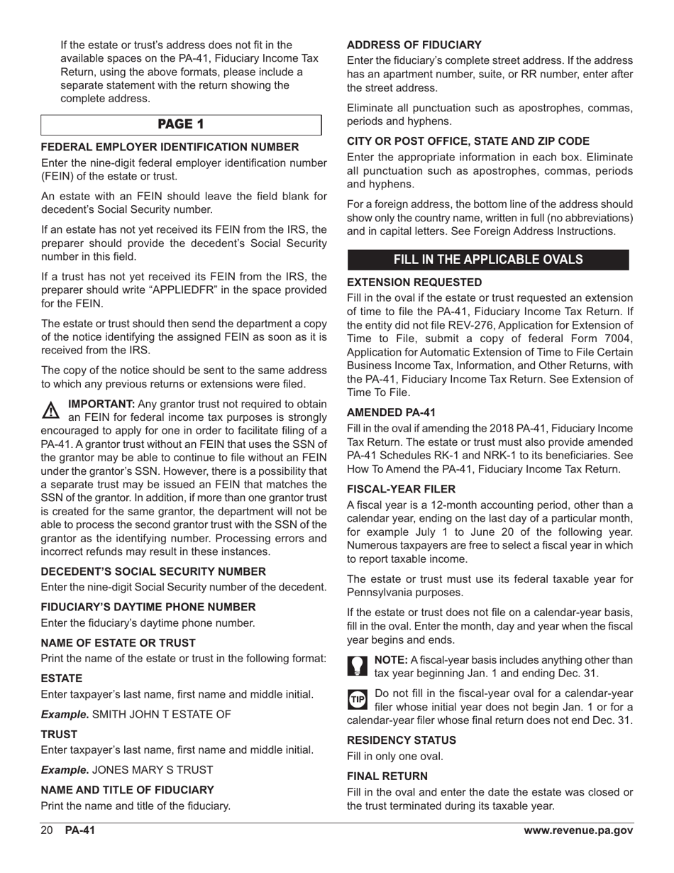 Form PA-41 Pa Fiduciary Income Tax Return - Pennsylvania, Page 22